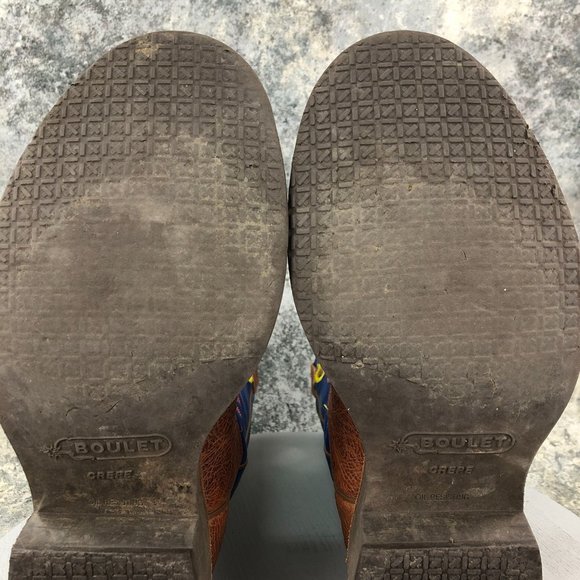 BOULET Men's 11.5 E Brown Blue Leather Embroidered Western Cowboy Boots Canada - Picture 12 of 14